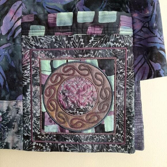 HANDMADE Boho Open Front Embroidered Vest Abstract Floral Purple Sz L - Picture 5 of 15